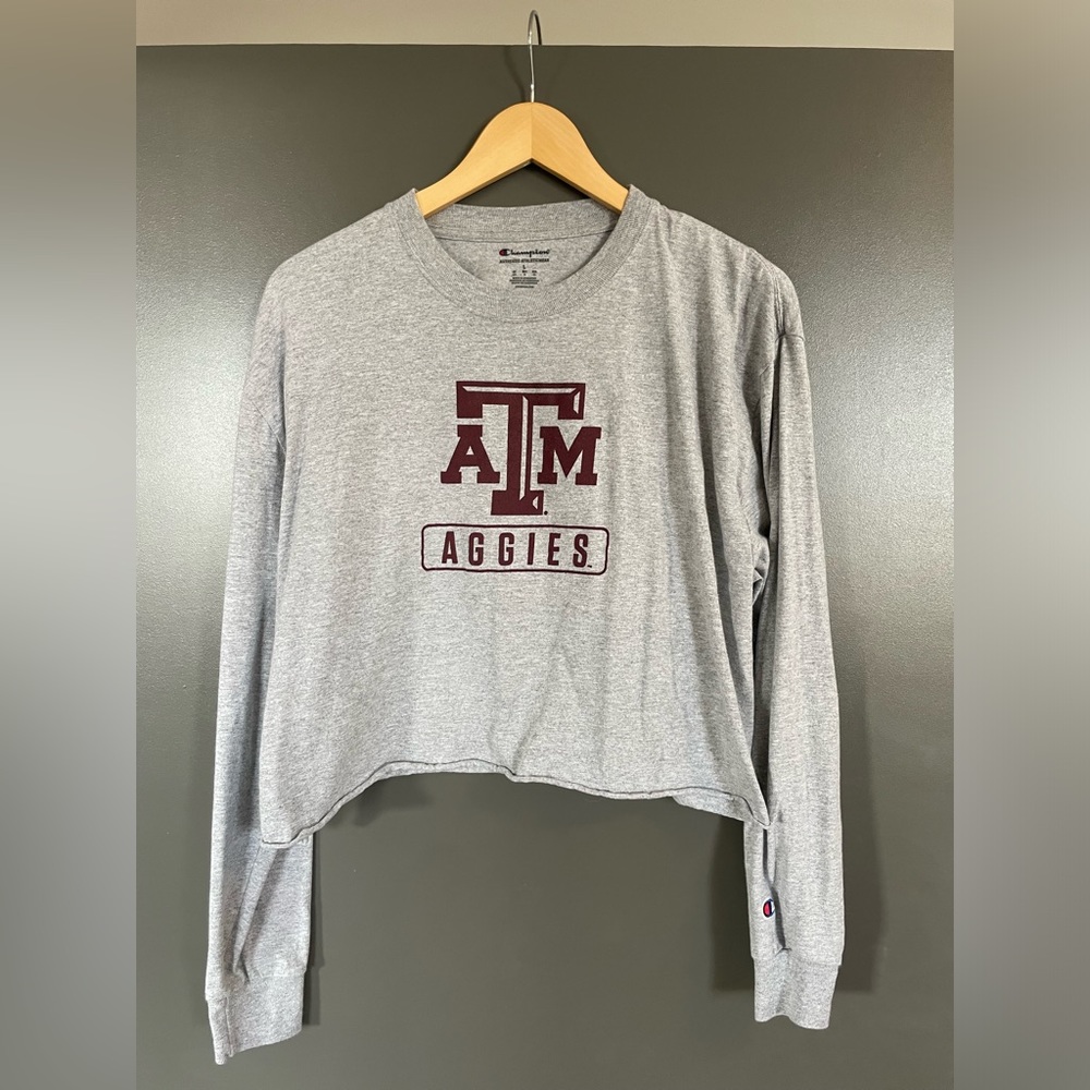 Texas A&M Champion Grey Cropped Long Sleeve | Large | Aggieland Outfitters